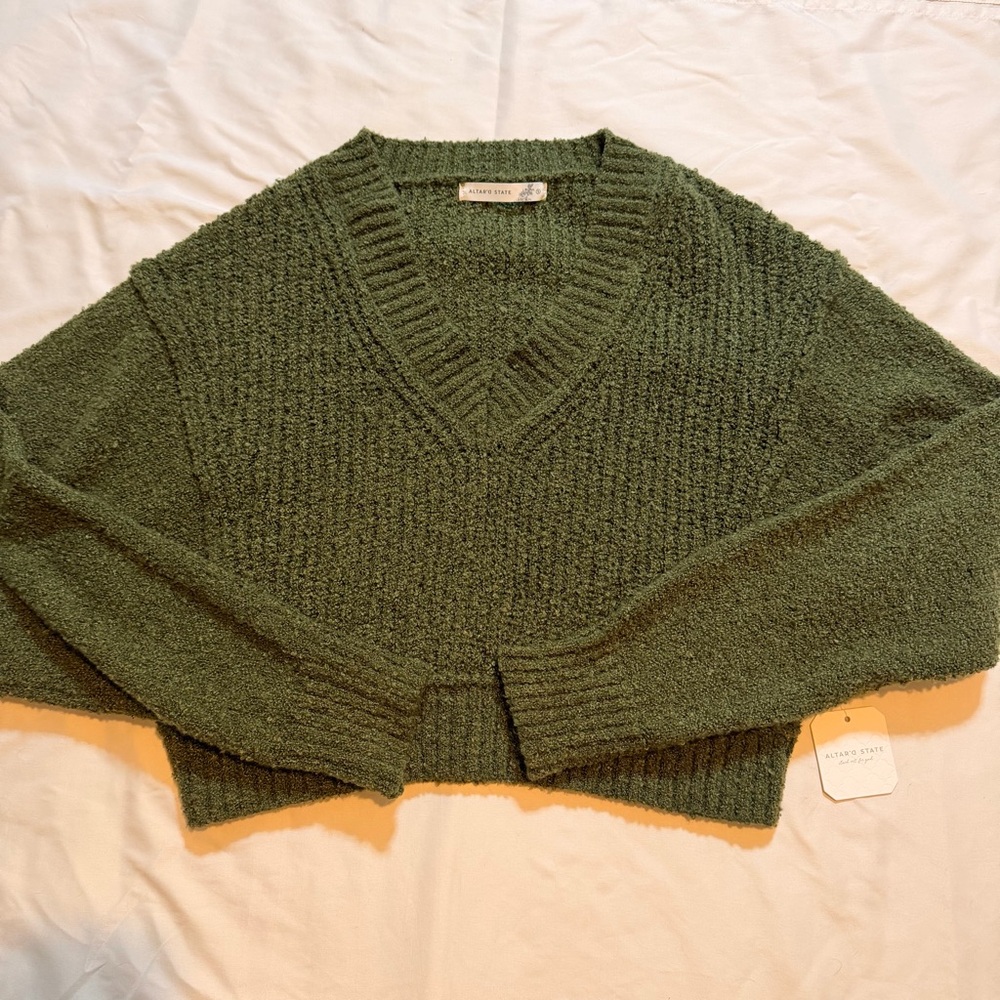 Altar'd State Olive V-Neck Sweater